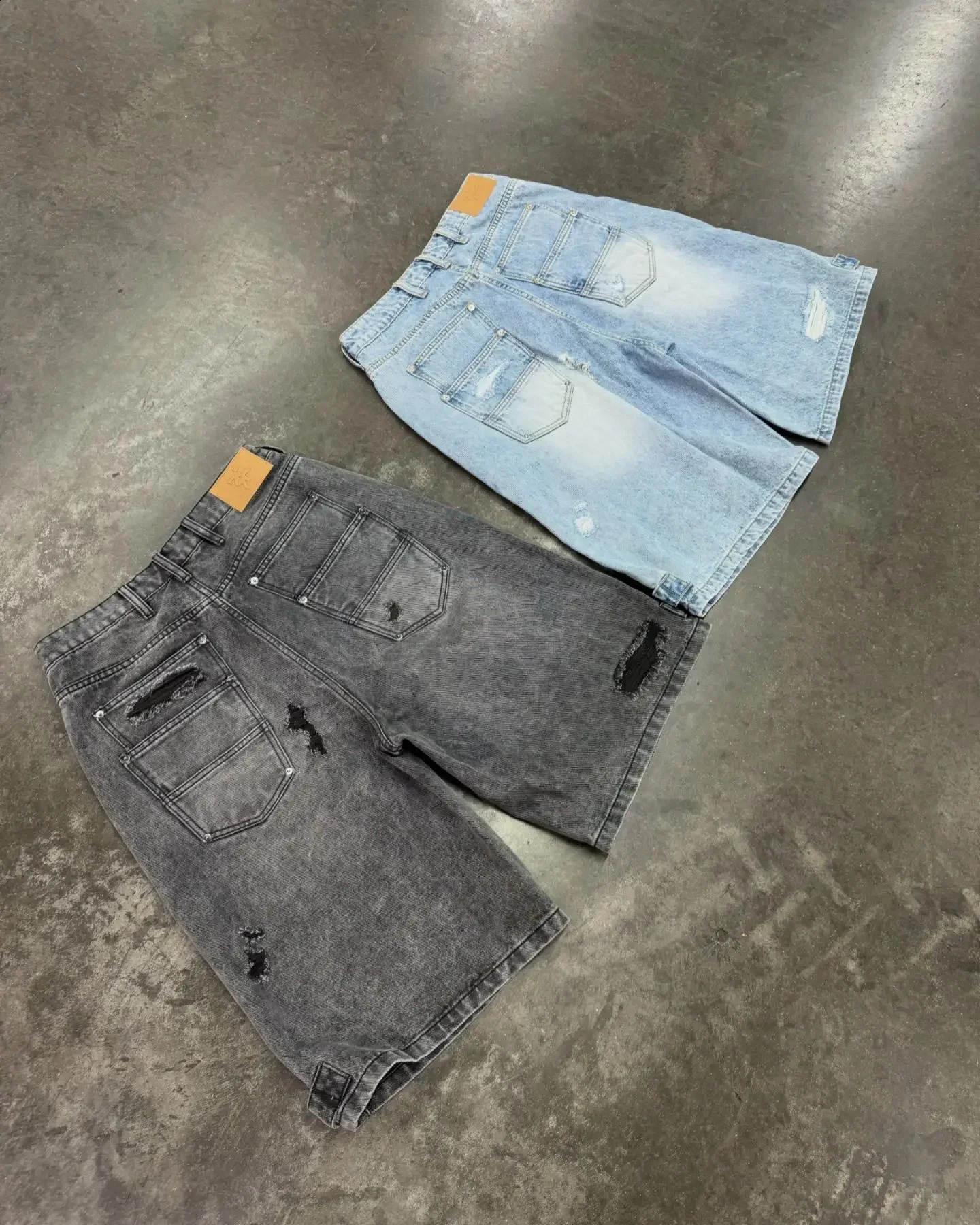 Street American classic multi-pocket loose denim shorts ins punk high waist washed simple denim straight mid-length pants y2k 250109