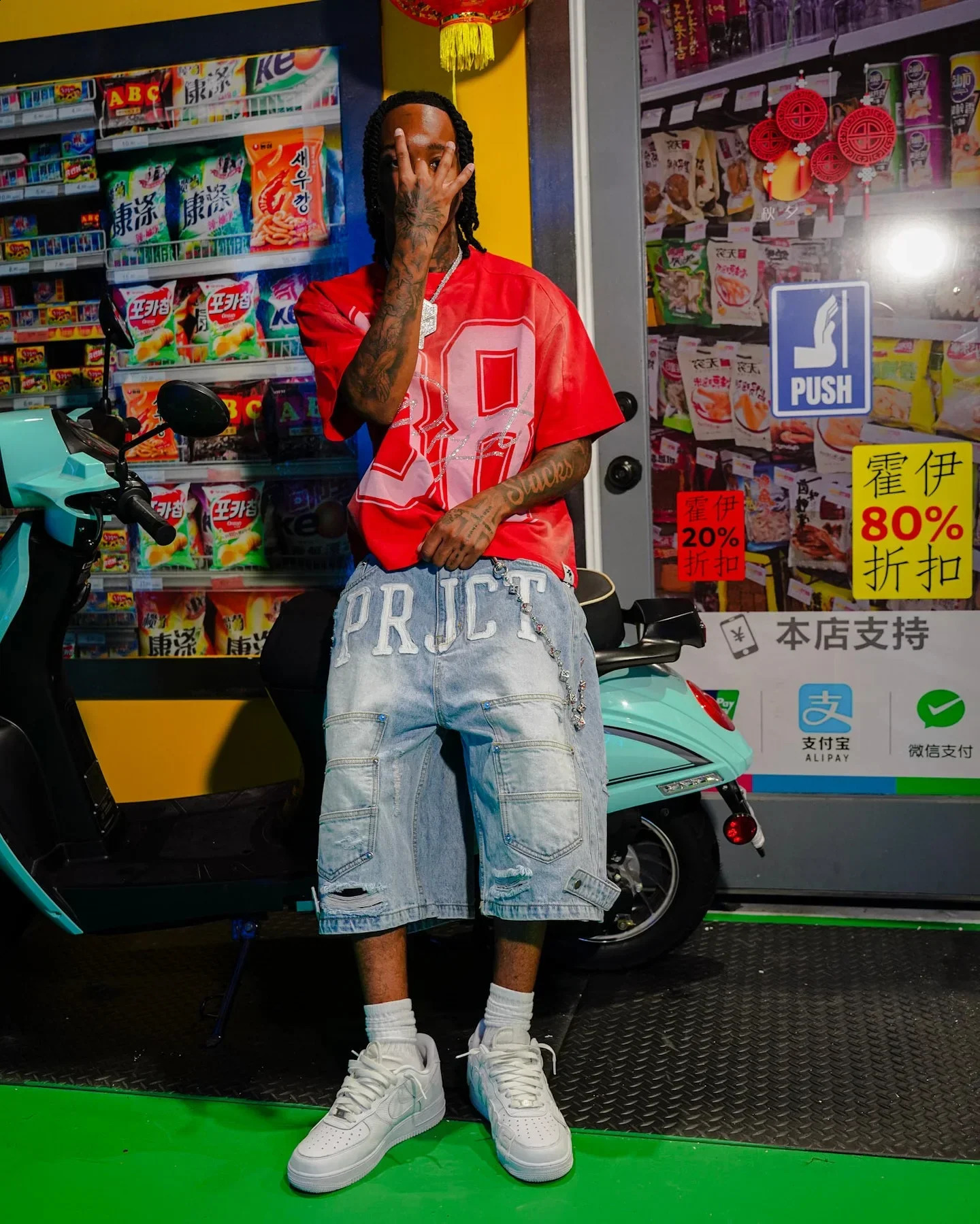 Street American classic multi-pocket loose denim shorts ins punk high waist washed simple denim straight mid-length pants y2k 250109