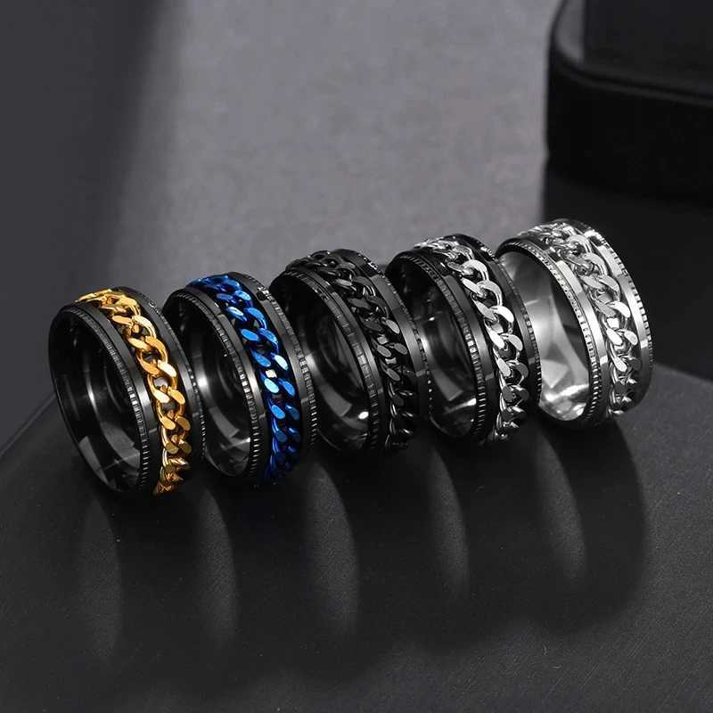 2024 Cool Stainless Steel Rotating Mens Ring High Quality Rotating Chain Punk Womens Jewelry Party Gift W250111