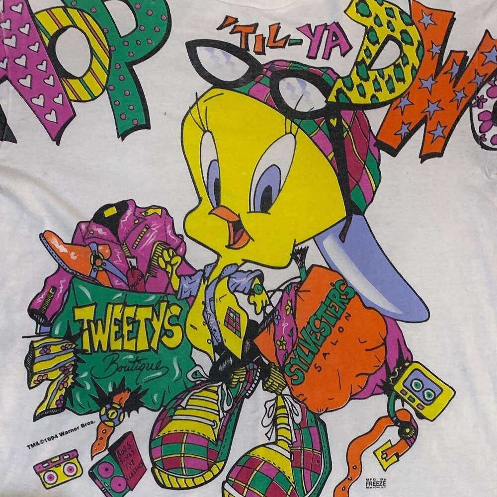 Summer loose and cute couple short sleeved Tweety Tracy print nostalgic top American creative T-shirt