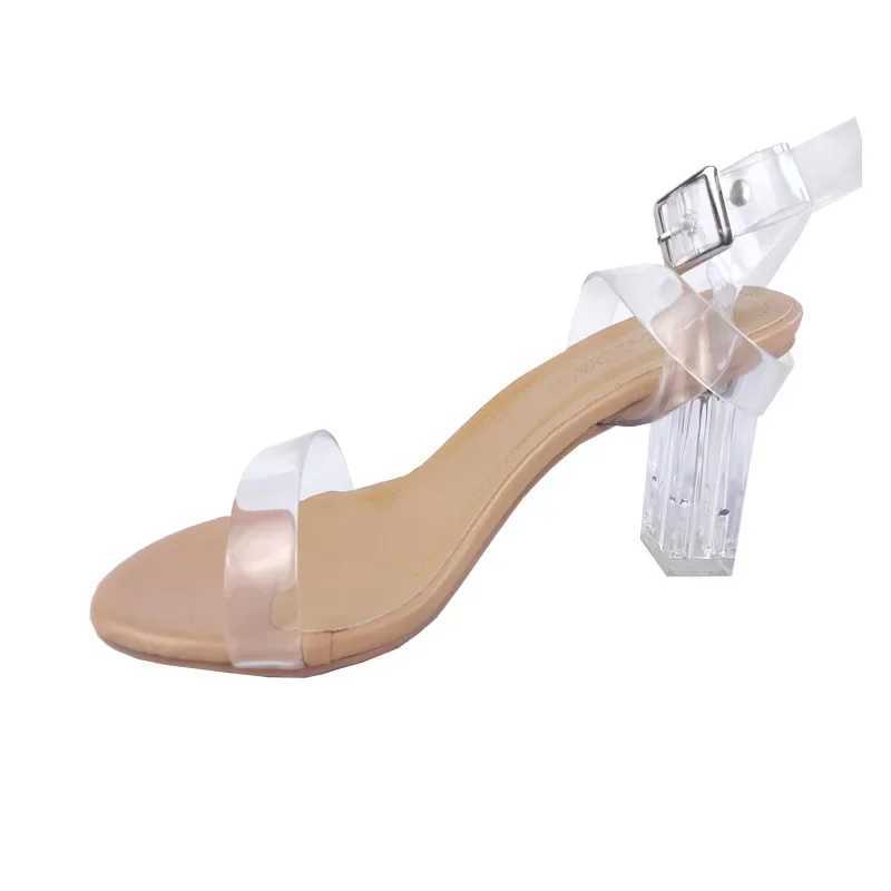 New Arrival Womens PVC Jelly Crystal Thick High Heel Transparent Sandals Fashionable and Sexy Summer High Heel Sandals Womens Pump Zapatillas Mujer T2
