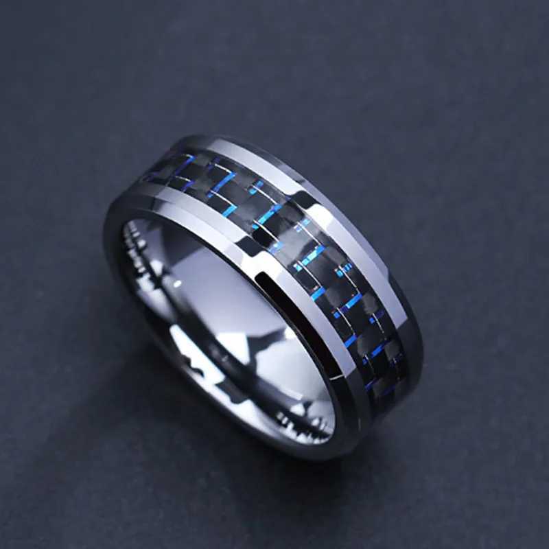 2020 Titanium Steel Black Caon Fiber Rings Fashion Red Blue Ring Anel Masculino Mens Cool JewelryXJ250110