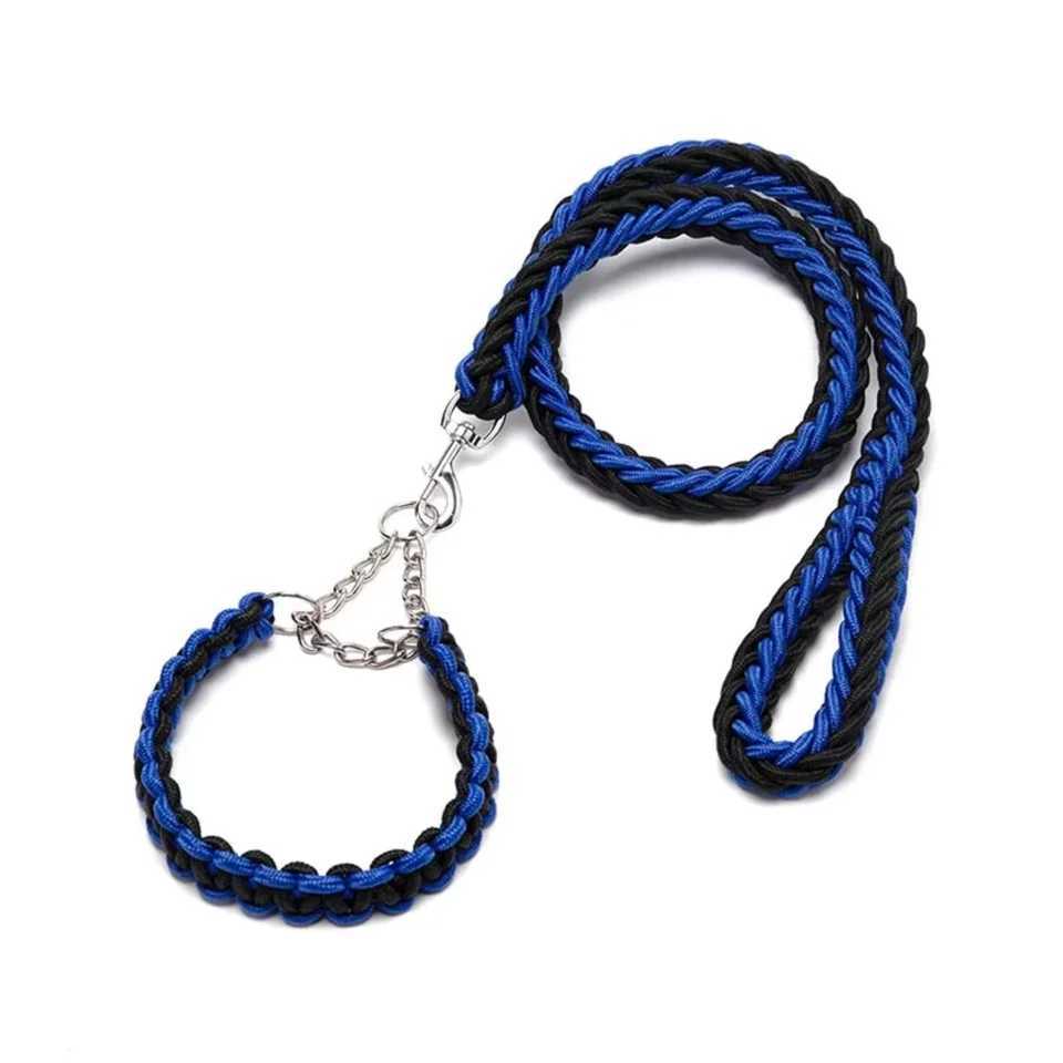 Black Braided Dog Rope Leash Durable Nylon Collars with Lights for Dogs and Cats for WalkingC250111