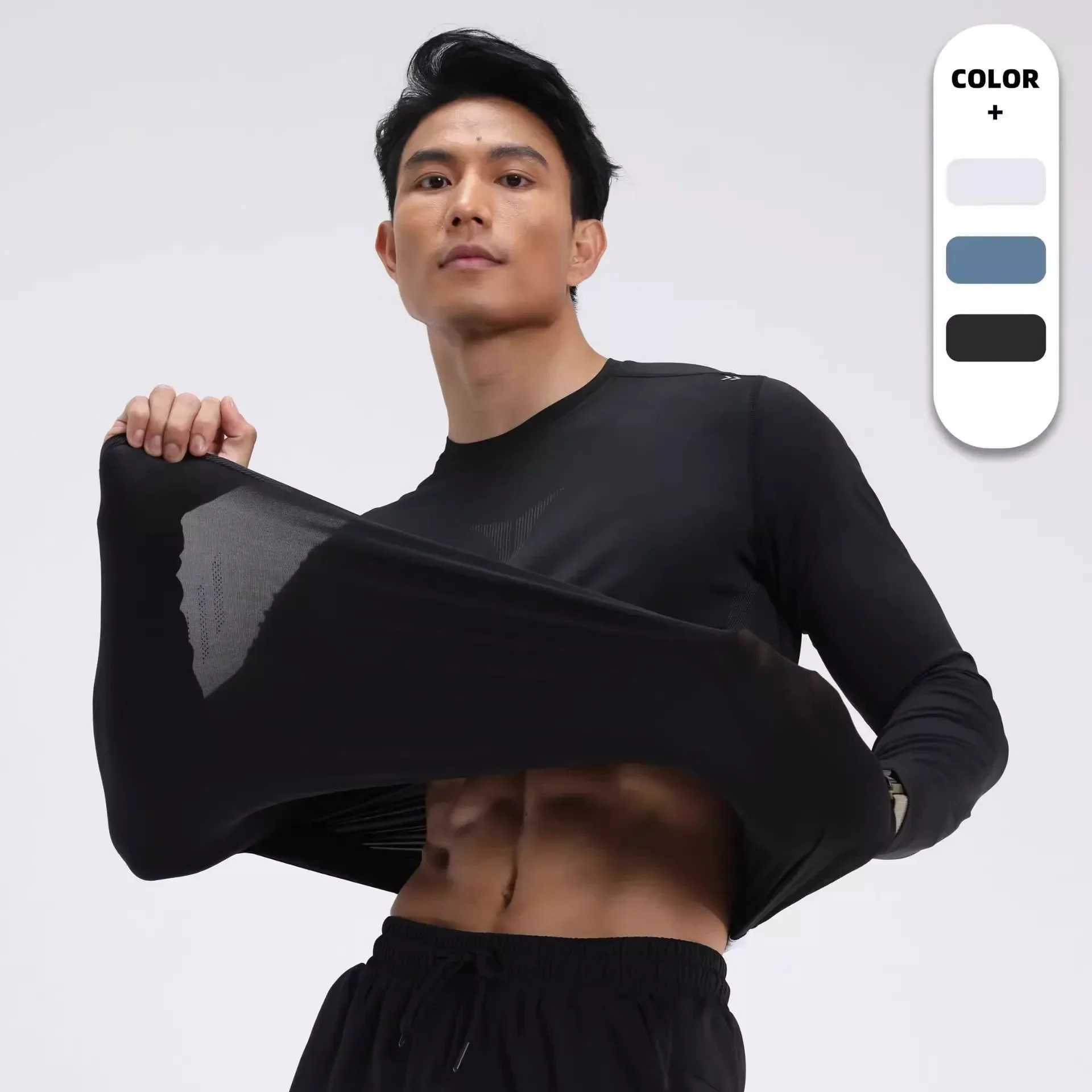 Mens sports running training fast drying long sleeved printed round neck T-shirt breathable and elastic tight fitting gym fitness suit W250111