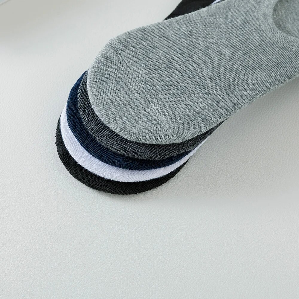 5 Pairs of MEN'S Invisible Socks and Slippers Boat Socks, Cotton Silicone Anti Slip Summer Solid Color MEN'S Ankle Socks