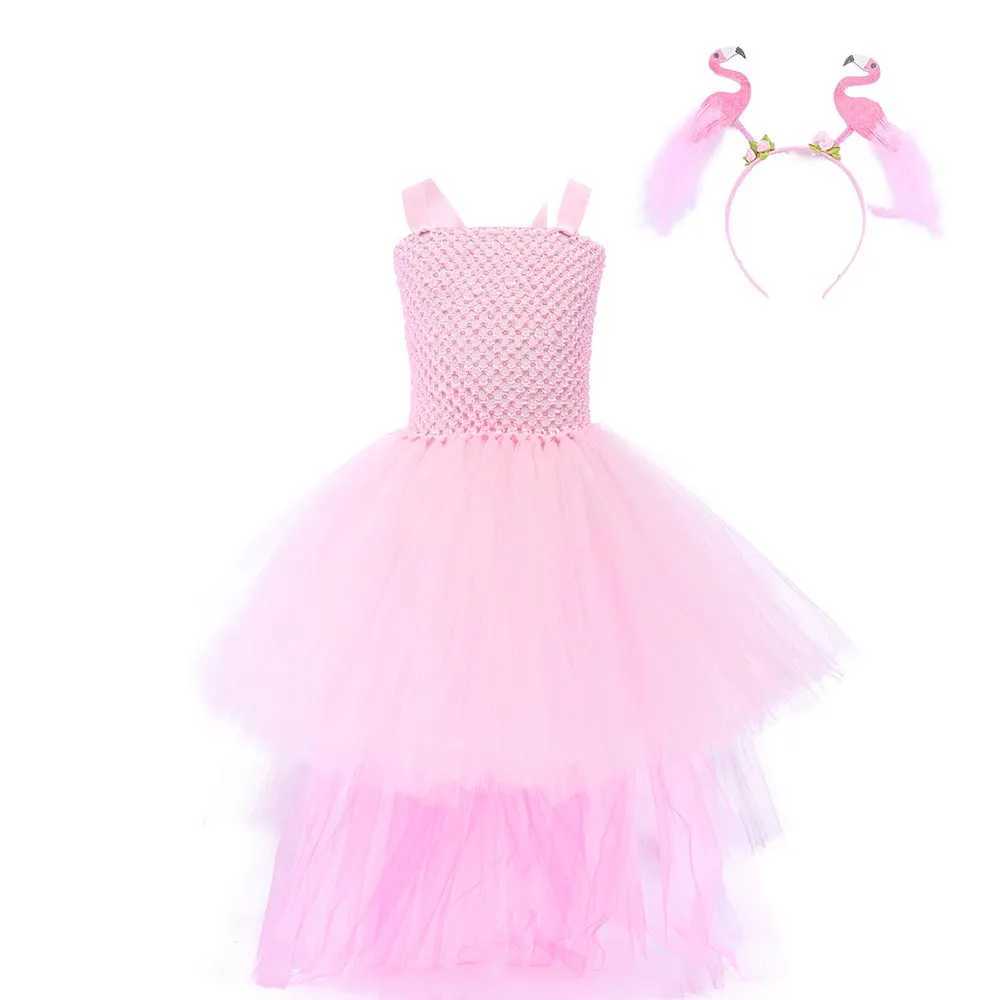 High and low flamingo Tutu dress girls sheer dress pink flamingo costume childrens birthday gift childrens carnival Halloween costume W250111