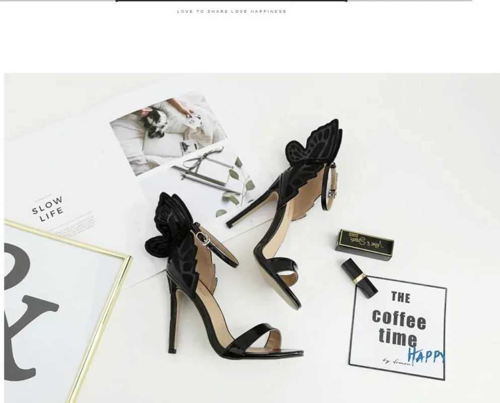 New Arrival Open shoelaces three-way butterfly wings stiletto heels womens sandals summer shoes T250110