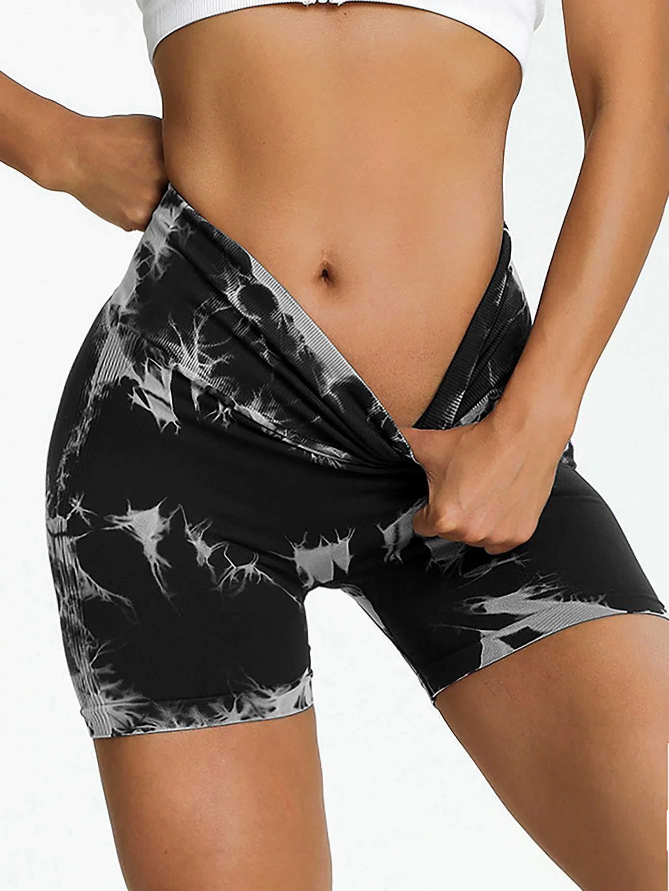Womens Seamless Tie Dye Print High Waist Sports Short Leggings Compression Shorts Sports Casual Skinny Shorts for Yoga Gym RunnXJ250111