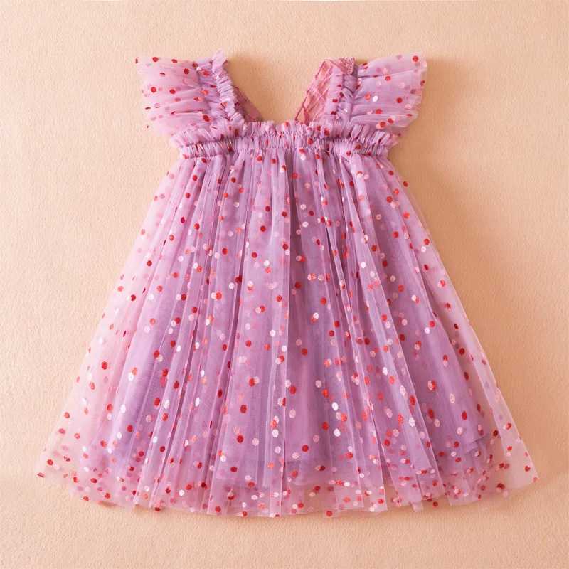 2024 New Summer Childrens Girls Par Dress Childrens Flying Sleeve Solid Color Childrens Clothing Flower Girl Birthday Princess Dress 1-5Y W250111