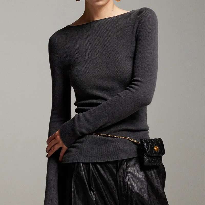 Elegant Knitted Women's Pullover Sweater Blend Of Wool And Silk Seamless One-E Coat For Autumn/Winter