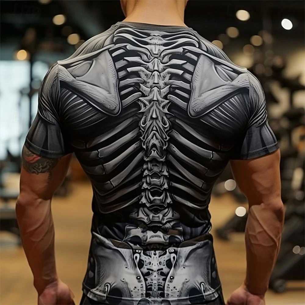 Mens T-shirt new muscle print casual short sleeved shirt quick drying sportswear top oversized summer sportswear W250111
