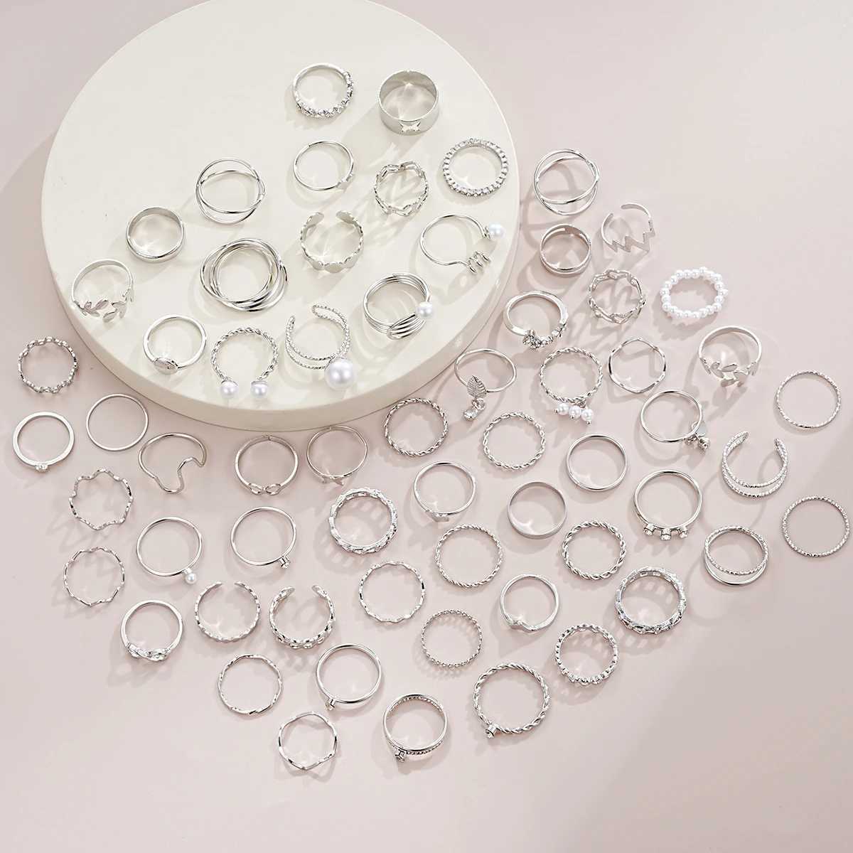64-piece Ring Set Figure-8 Leaves Geometric Creativity Simple Temperament La Pearl Ring SetXJ250110