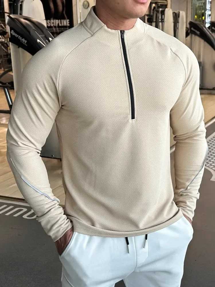 Mens running sportswear fitness top ultra-thin fit high elasticity solid color fast drying long sleeved tight training suit W250111