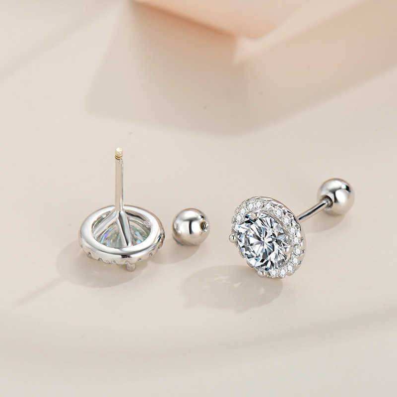 Wholesale 925 Sterling Silver Round Moissanite Diamond Screw Stud Earrings Men Women