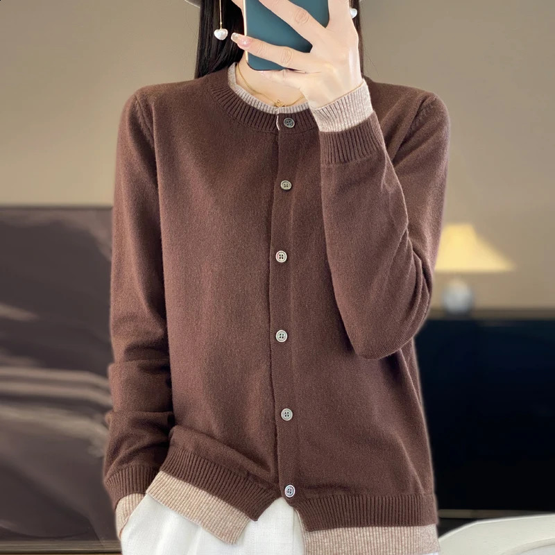 Spring Knitted Cardigan Sweater Women Clothing O-neck Patchwork Female Long Sleeve Tops Knitwears Autumn Korean Fashion Sweater 250106