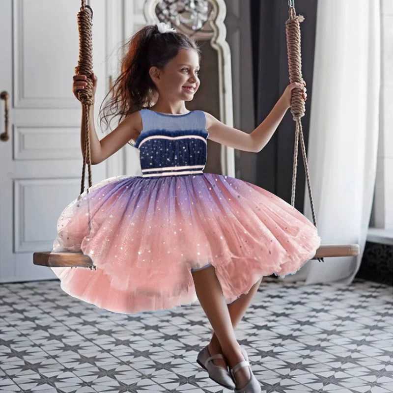 New girl Gauze princess fluffy dress sequins gradient blue Tutu par dress officially communicated maintenance evening dress girl W250111