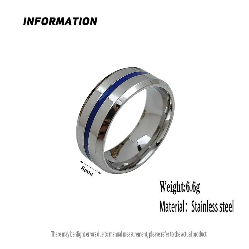 Stylish and charming stainl steel gold-plated mens ring simple blue stripe womens ring wedding party jewelryXJ250110