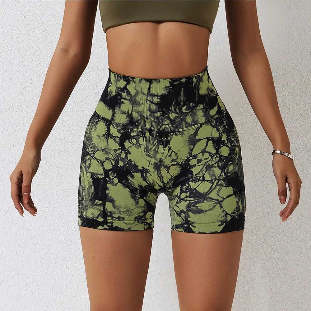 Seamless Tie Dye Yoga Shorts For Women Elastic Black Biker Scrunch Peach Hip Shaper Push Up Gym Fitness Workout Sports ShortsXJ250111