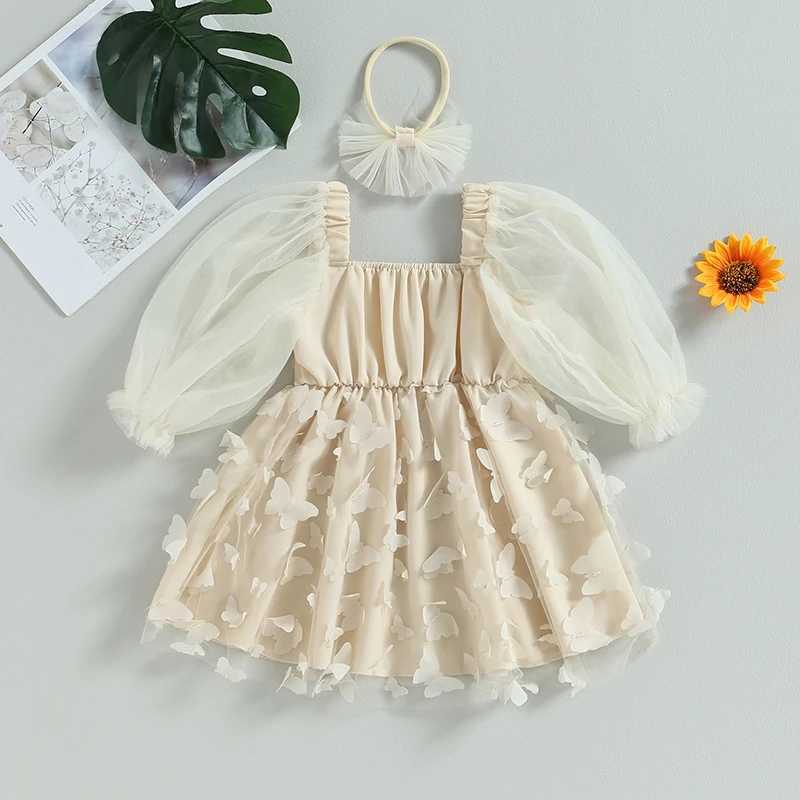 1-5Y Preschool Baby Dress Puff Sleeves Butterfly Gaul Tutu Girl Birthday Par D06 Dress W250111