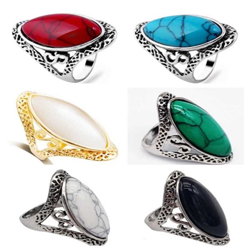 Ofertas Retro Bohemian Style 6-Color Oval Stone Finger Ring Jewelry Suitable for Female Engagement Wedding Bridal Sizes 6-11 W250111