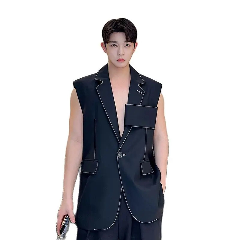 Personality Korean Fashion n Long Suit Vest Mens Casual Waistcoat Chic Style Sleeveless Jacket Gilet Homme 250107