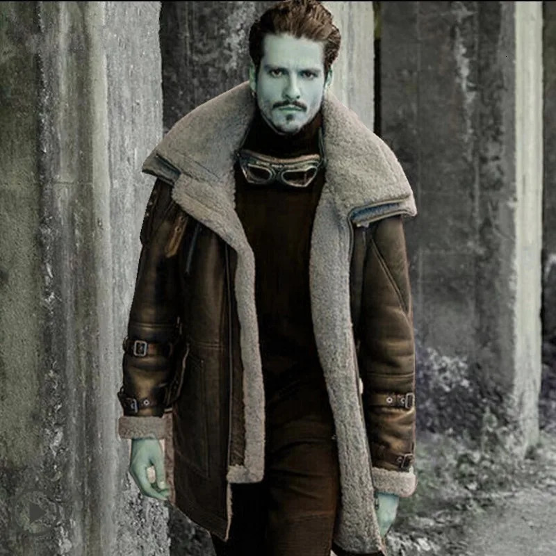 Winter Mens PU Leather Jacket Nordic Ethnic Style Velvet Coat Thickened Medium and Long 250107