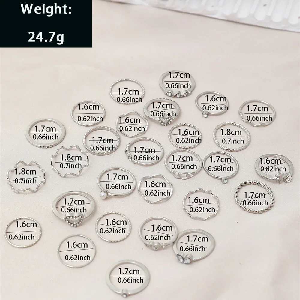28 piece fashionable geometric finger ring set suitable for womens crystal hearts gold and silver colored rings and girls party jewelry accessoriesXJ2