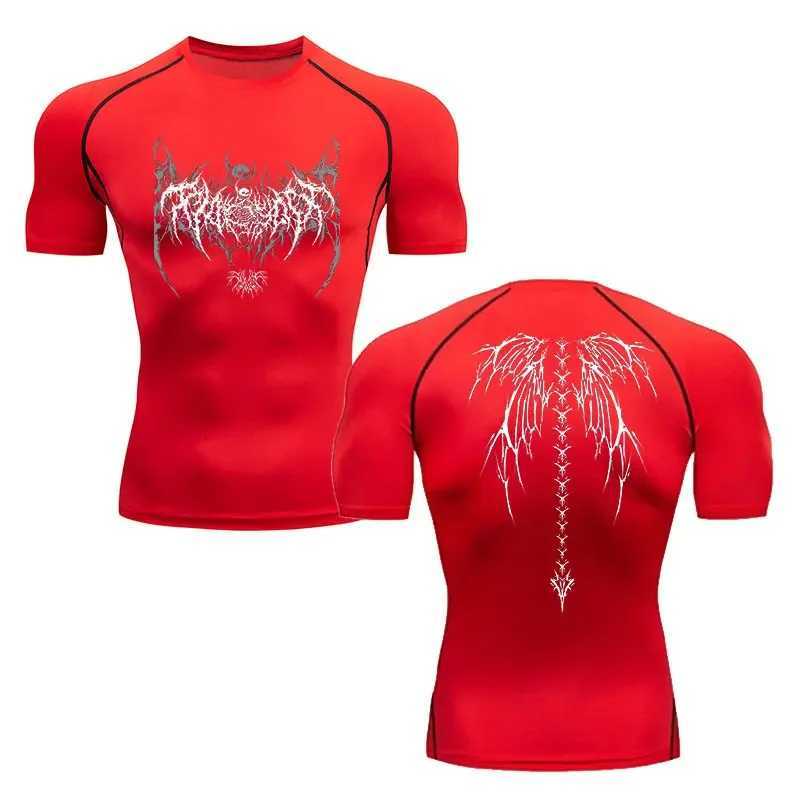 Y2K printed compression shirt mens fitness and running T-shirt quick drying breathable elastic short sleeved S-3XL W250111