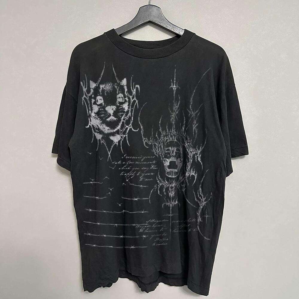 Inspiration washed non collision shirt, summer trend, cool and trendy, niche T-shirt, printed short sleeved top