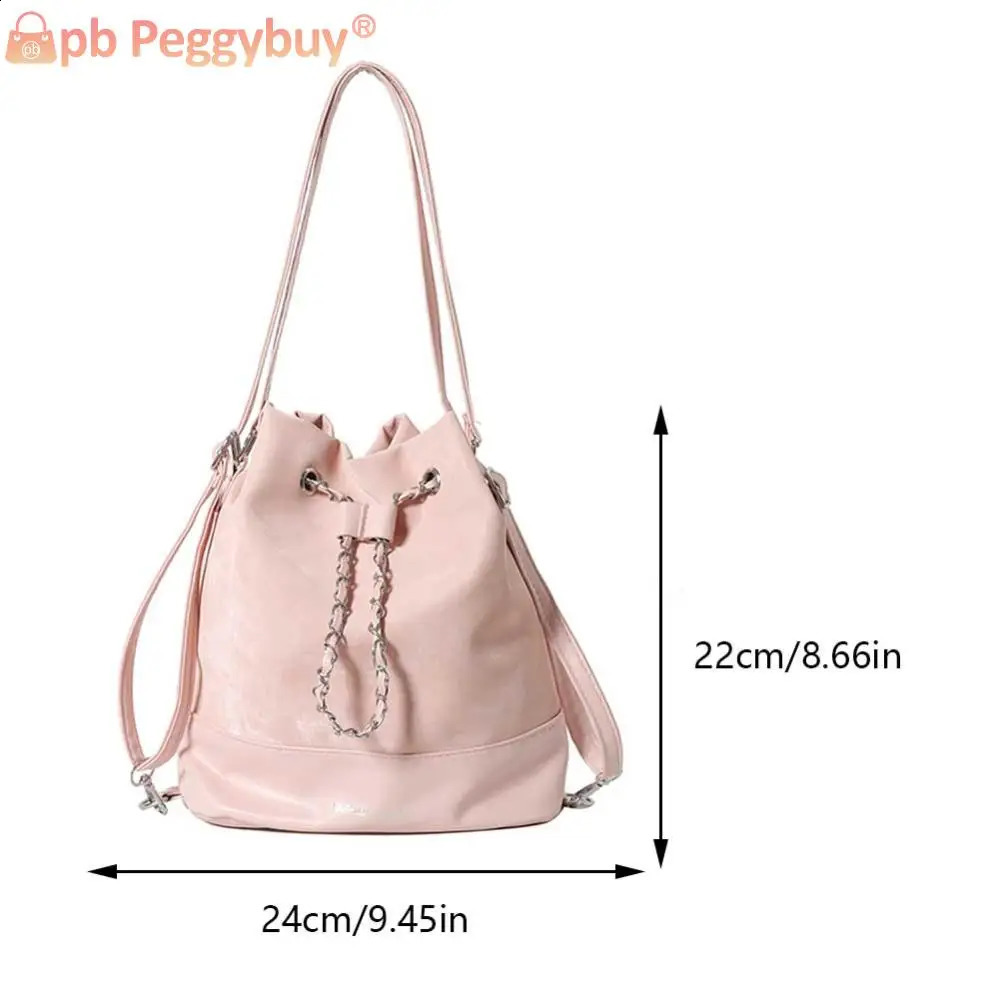 Women Trendy Commuting Bag Large Capacity PU Drawstring Bucket Bag Chic Hobo Bag Solid Color Adjustable Strap for Outdoor Travel 250106