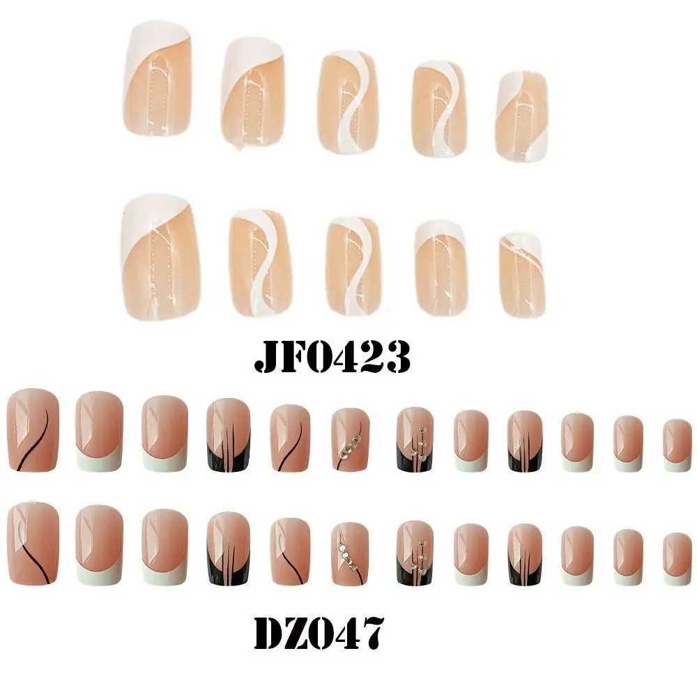 24Pcs Ballerina Fake Nails Long Square French Wavy Crystal False Nails Full Cover Press On Nails DIY Manicure Decor Nail TipsXJ250110
