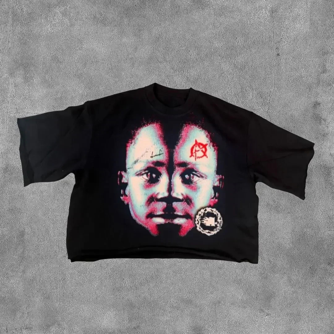 Advanced Y2K Street Harajuku Hip hop men top short sleeve Tshirt Goth casual print loose Oversized shirt 250108