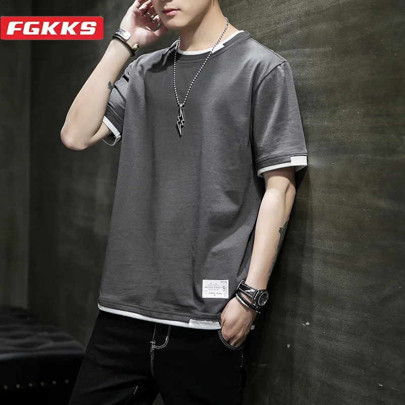 FGKKS Casual Tshirt For Men Pure Cotton Breathable Fashion Short Sleeve High Quality n 250108