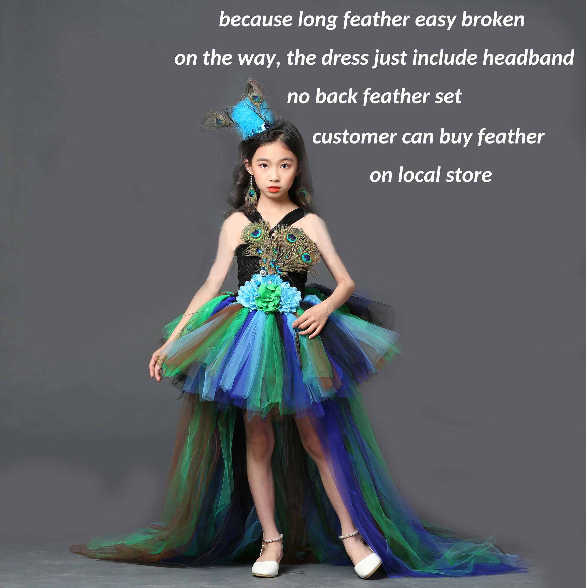 POSH DREAM Girl Peacock Flower Par Tutu Halloween Dress with Train Tulle Peacock Princess Childrens Par Evening Dress W250111