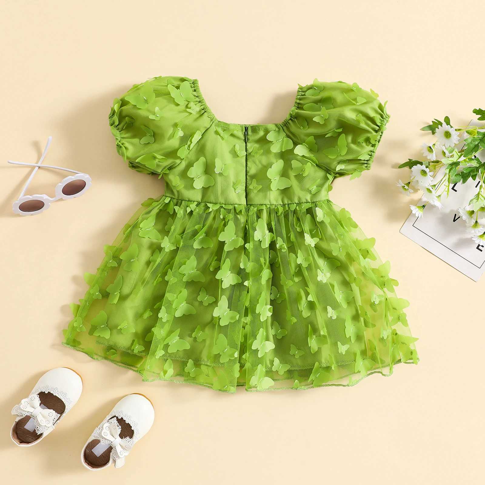 Pudcoco Preschool Baby Girl Summer Princess Dress Mini Bubble Sleeves 3D Butterfly Decorative Chiffon Dress 6M-4T W250111