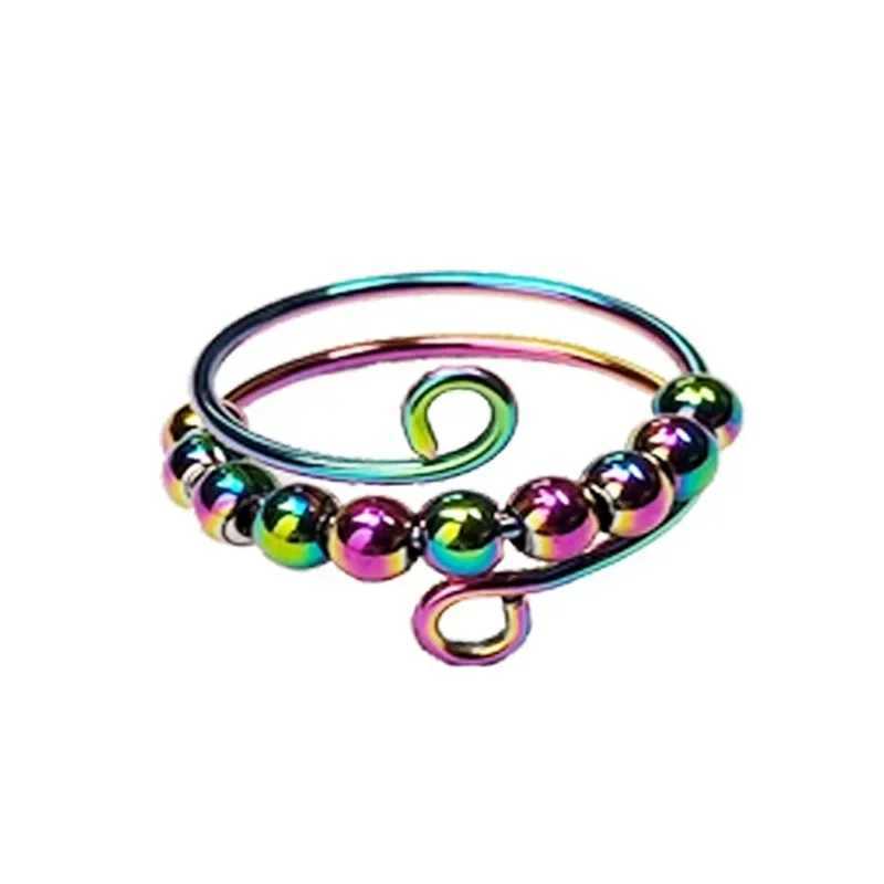 Titanium Steel Bead Rotating Ring Adjustable Open Bead Ring Anti-str Stainl Steel Spiral Beads Ring Jewlery Gift GothicXJ250110