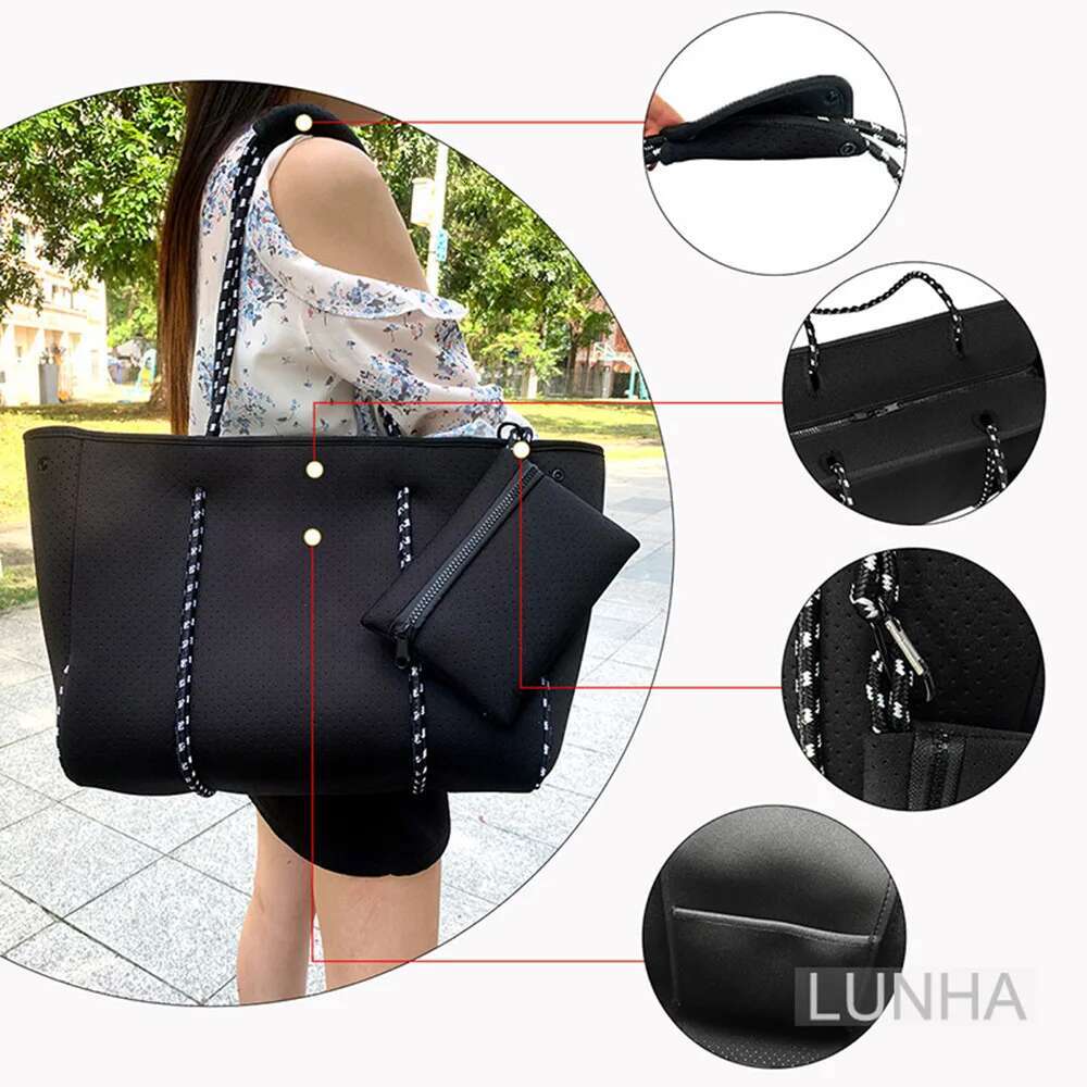 Women's Neoprene Tote Large Capacity Beach Sports Fiess Zipper Bag Summer Travel Handbag Shoulder Bags Waterproof