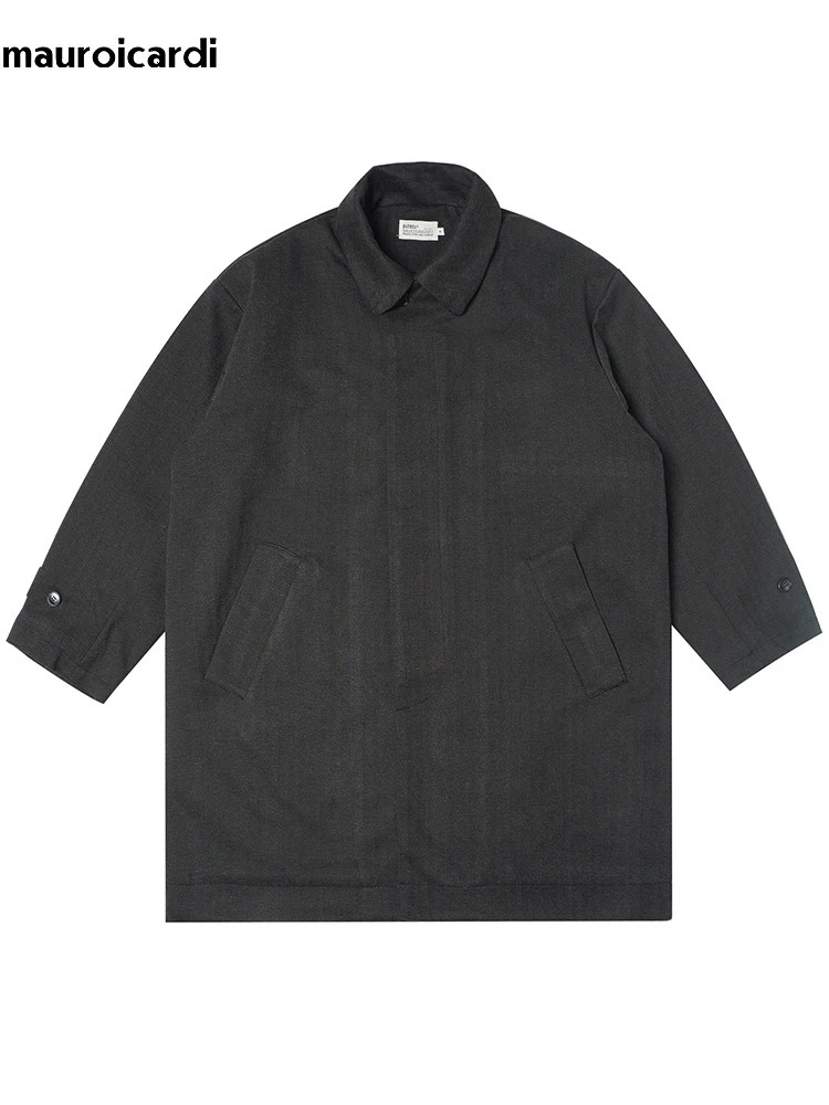Mauroicardi Autumn Winter Long Warm Thickened Loose Casual Wool Blends Coat Men Single Breasted Japanese Style Fashion 250106