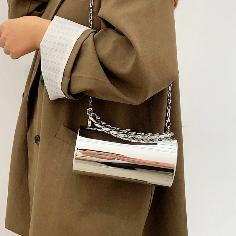 Womens Handbag Bags For Women 2024 Party Clutches Fashion Cylinder Mini Evening Purse Crossbody Shoulder Bag Gold Box Clutch 250106