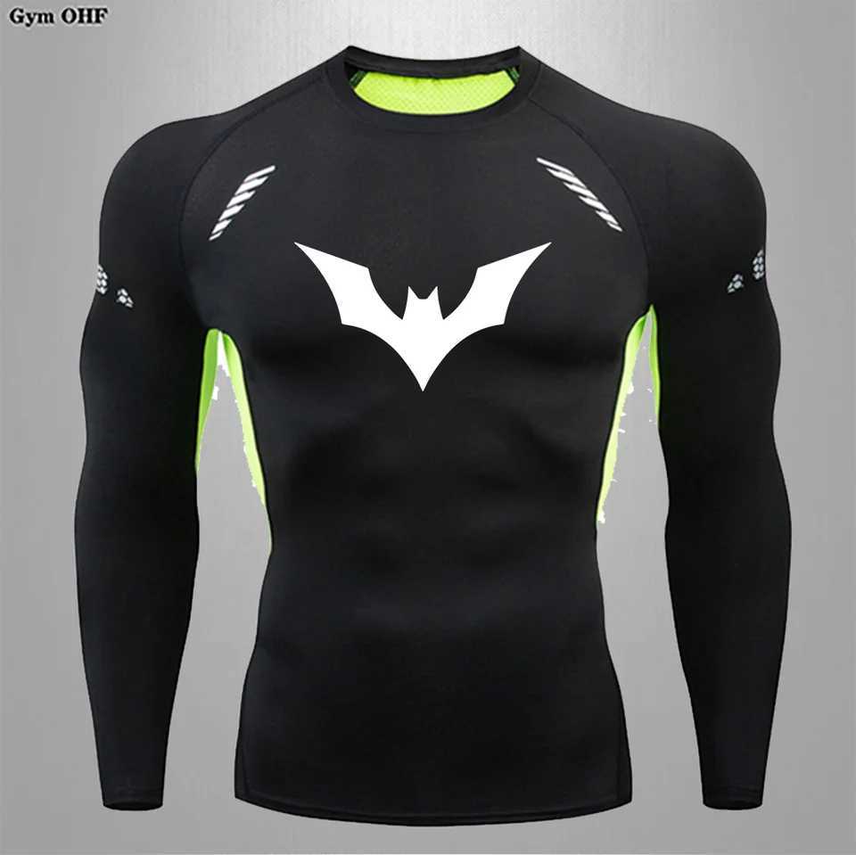Mens gym T-shirt printed quick drying clothing long sleeved compression jogging Rush protective gym fitness boxing top weightlifting W250111