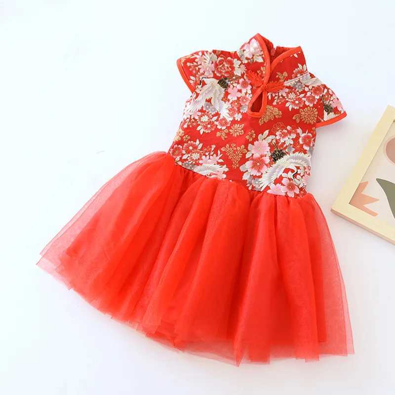 Girl Dress Spring/Summer Childrens Chinese Chiffon Childrens Cheongsam Princess Dress Girl Baby Tutu Clothing W250111