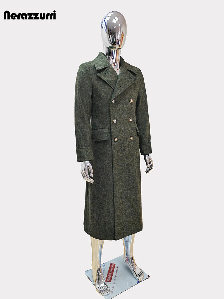 Nerazzurri Autumn Winter Long Elegant Chic Thick Warm Woolen Polo Coat for Men Double Breasted Wool blends Overcoat 250106