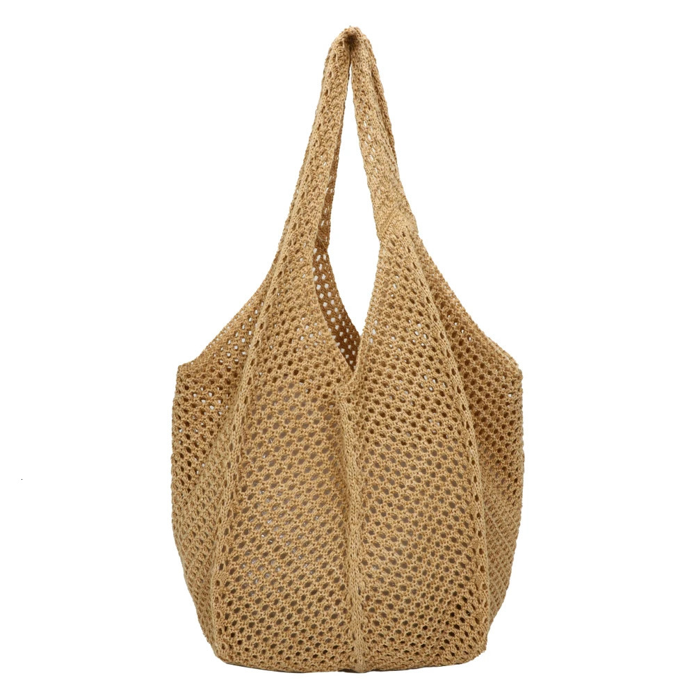 Women Crochet Tote Bag Fashion Knitted Large Capacity Woven Shoulder Solid Color Simple Shopping for Summer Beach 250107