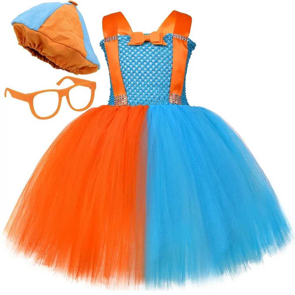 Teachers costume childrens orange sky blue English education Tutu dress hat glasses girl Halloween costume W250111