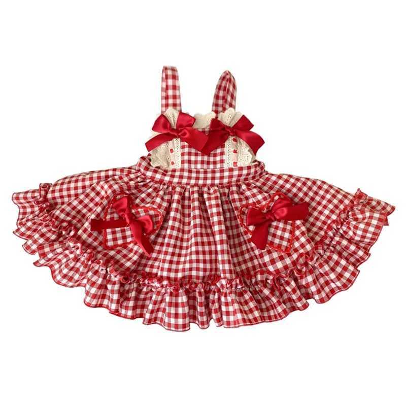 Summer girl Korean style dress with bow lace decoration Lolita princess dress square neckline girl plain printed dress sleeveless W250111