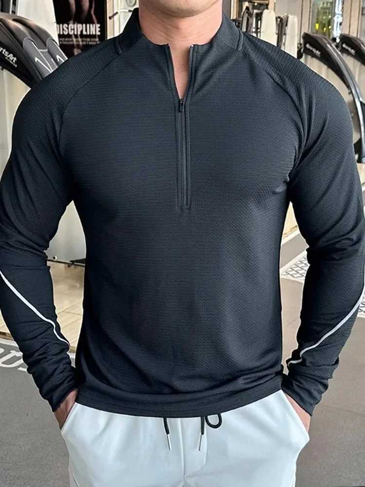 Mens running sportswear fitness top ultra-thin fit high elasticity solid color fast drying long sleeved tight training suit W250111