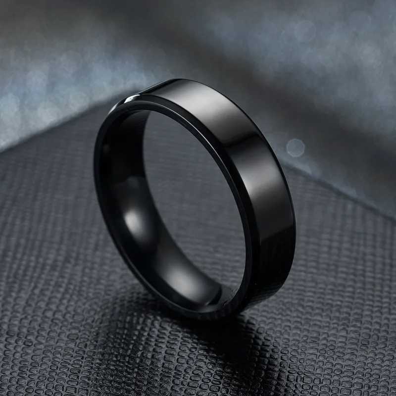 Stainless steel black ring used for womens wedding rings mens jewelry width 6mm custom carved name W250111