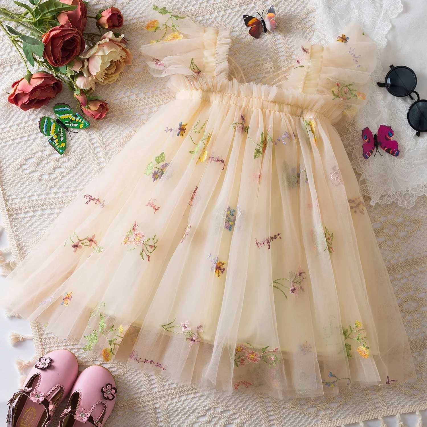 Preschool Girl Par Dress Butterfly Fairy Dress Childrens Lace Embroidery Net Tutu Baby Birthday Dress W250111