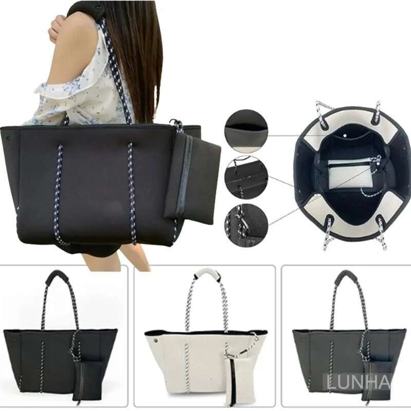 Women's Neoprene Tote Large Capacity Beach Sports Fiess Zipper Bag Summer Travel Handbag Shoulder Bags Waterproof