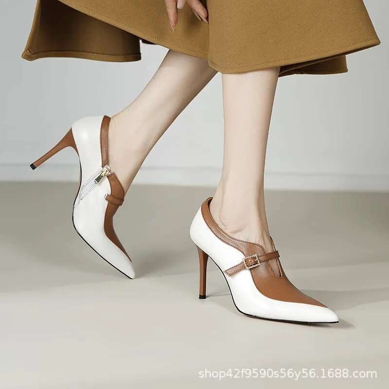 French Color Blocked High New Style With Sexy Temperament, Pointed And Thin Heels, Deep Mouth Women's Short Boots